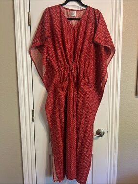 Lucky Love Caftan Red Printed V-Neck Dress